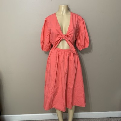 The Drop Prisha Cut Out Midi Dressed Sun-kissed Coral Size Large NWT