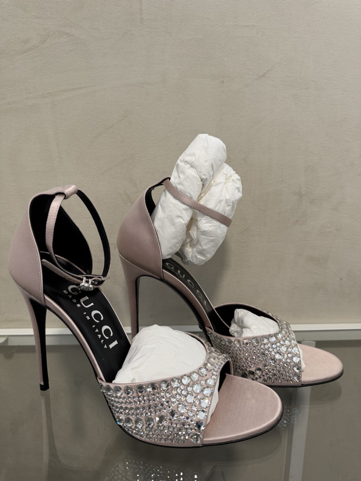 Gucci Women's Silver/nude rose Stiletto with diamonds heel Sandals size 40 thumbnail 5