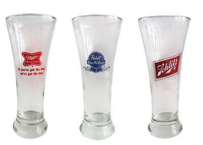 Your Choice - Vintage Pilsner Style Glasses: Miller, Pabst, Schlitz Brewing