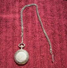 Silver Full Hunter Quartz Pocket Watch Arabic Numerals White Dial with Chain