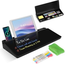 Desktop Glass Whiteboard with Storage, Desk Board with Computer Keyboard Stand,