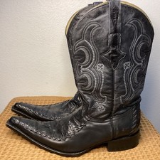 Aguila Real Mexican Tribal Long Pointed Toe Boots Mens Size 10 Black Leather