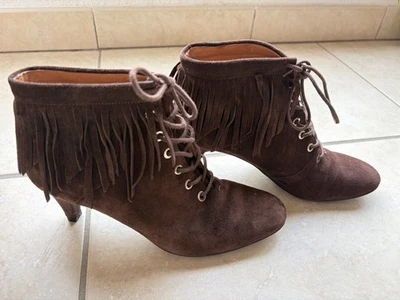BOTTINES MAJE EN DAIM À FRANGES – TAILLE 37 – TRÈS BON ÉTAT - Photo 1/4
