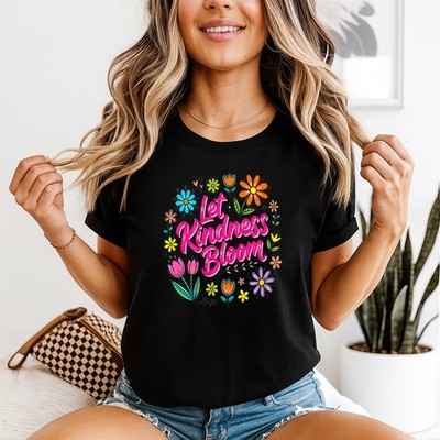 Let Kindness Bloom Damen T-Shirt Floral Freundlichkeit Geschenk für Sie