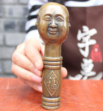 Brass Four-Face Buddha Head Walking Stick Cane Handle Top Topper