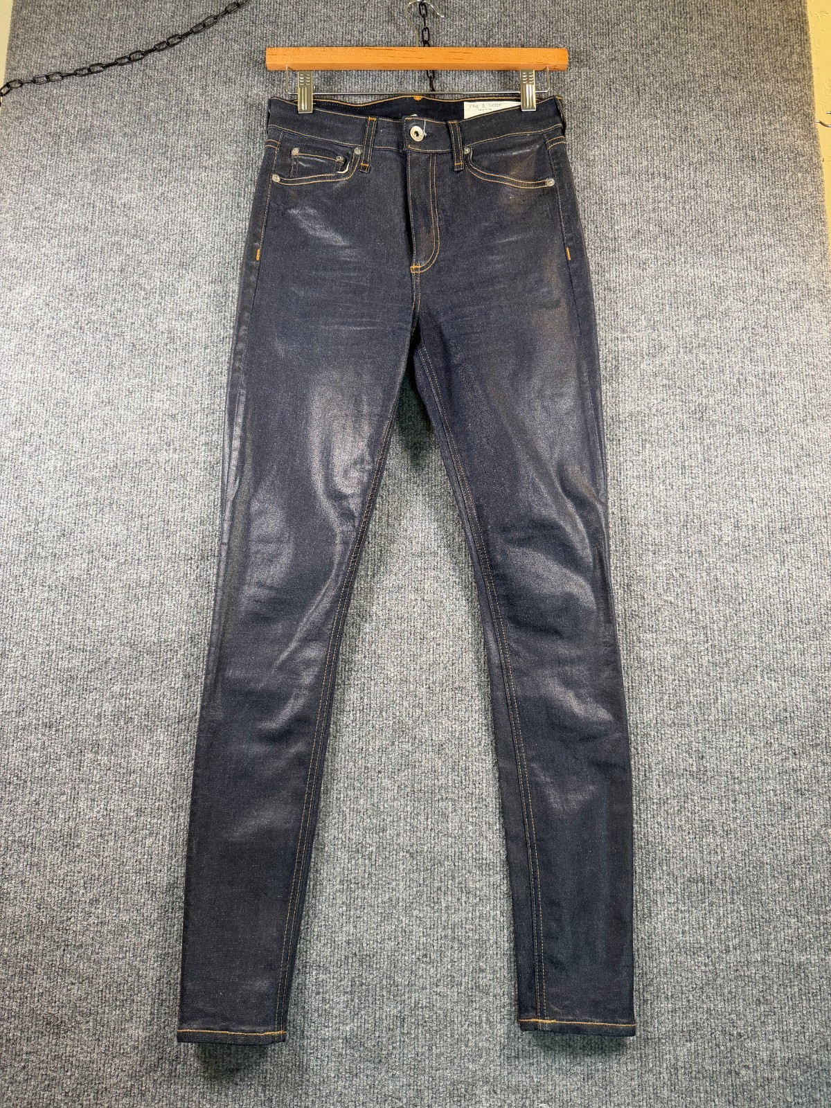 Rag & Bone Jeans Women's Nina High Rise Skinny Blue Coated Stretch Denim Size 25