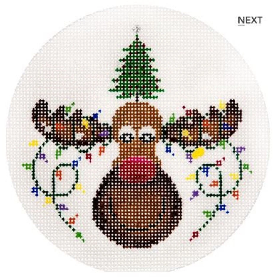 Needlepoint Handpainted Christmas JP Needlepoint Moose w/ Lights 4.5" - Image 4 of 4