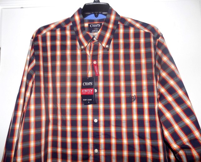 CHAPS EASY CARE PLAID Long Sleeve Shirt Tall XLT Men's Mens NEW with