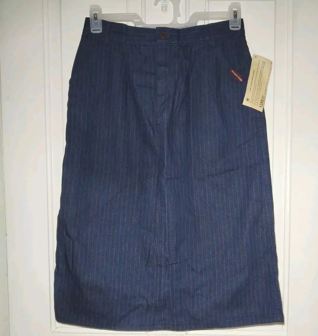 Prairie Rose Denim Skirt Size 14 Jeans Dark Blue Red Pinstriped USA Made NEW