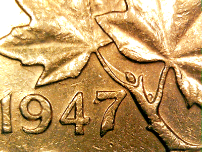 1947 Canada Cent Blunt 7 No Maple Leaf Circulated RB George VI Die