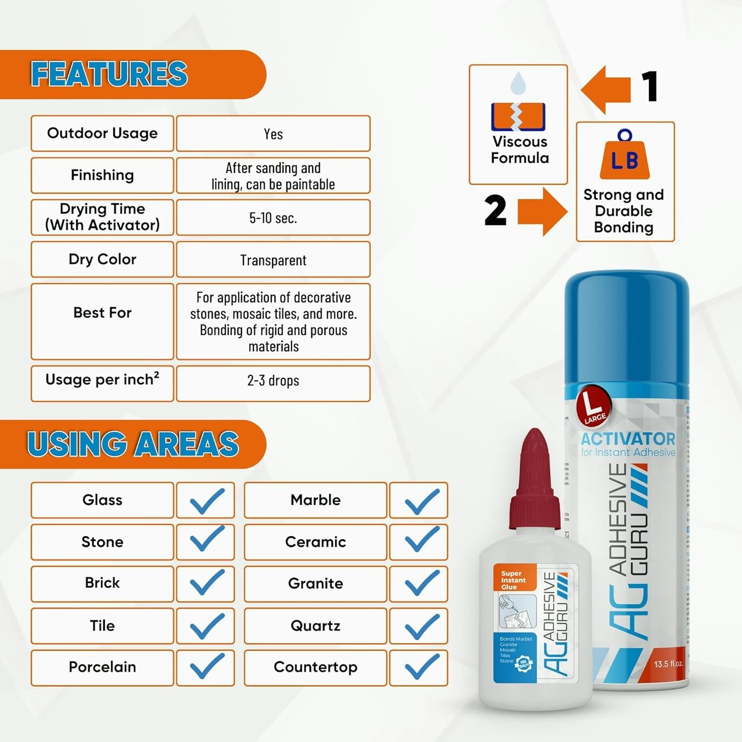 Adhesive Guru Stonebond Super Instant Glue (3.5 oz) with Spray Adhesive