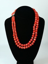 Vintage Red Bead Necklace Double Strand Lucite