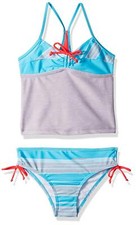 Big Chill Girls' Heather Stripe Tankini, New Turquoise, 4