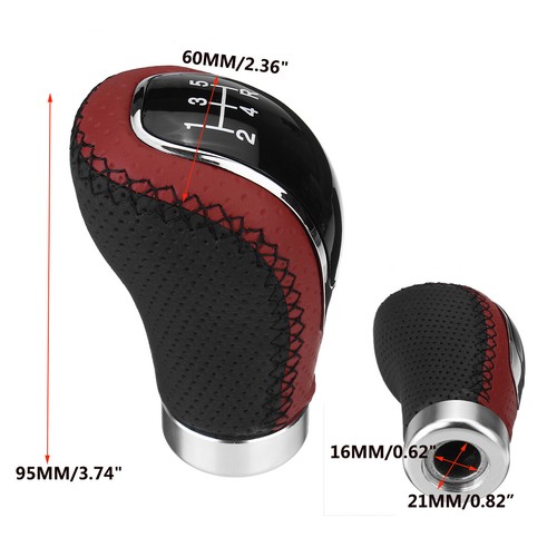 5 6 Speed 3 Cap Manual Gear Shift Knob Shifter Stick Lever Black Red PU Leather - Picture 2 of 16