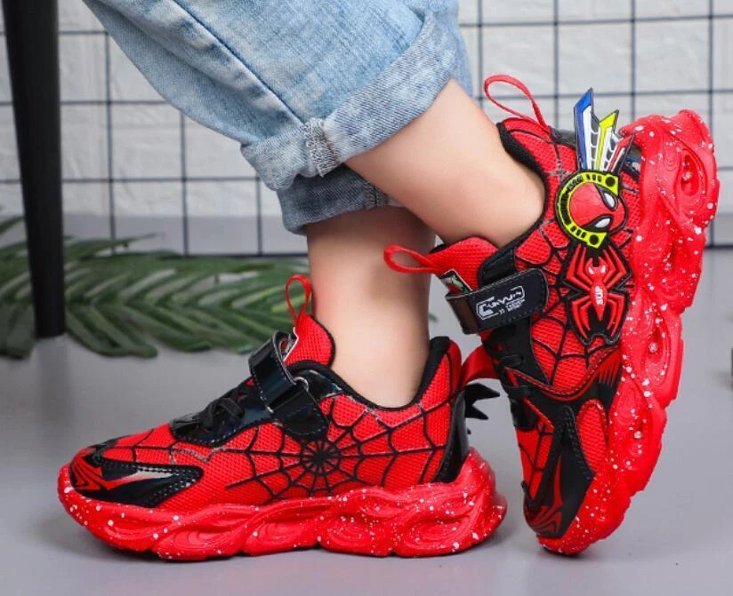 Kids Boys Spiderman LED Trainers Shoes Flashing Light Up Sneakers