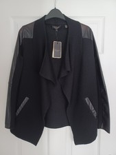 Ted Baker Hazie Black Boiled Wood Wrap Open Jacket Leather Trim Size 1