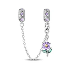 KUNSIR 925 Sterling Silver Blossom Safety Chain Charm For European Bracelet