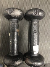 BFCO Vintage bun style 3 lb. dumbbells, 6 lb. total weight.