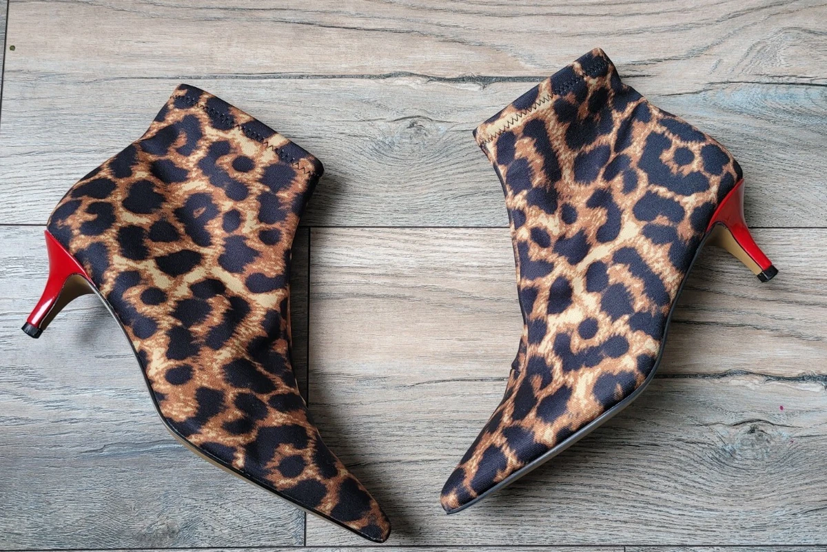 Betsey Johnson Womens Roma Leopard Print Booties Red Heel Size 6.5