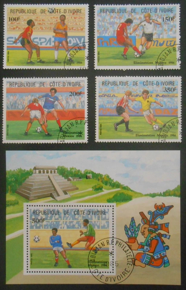 Elfenbeinküste 1985, Mi.867-870+Bl.27, Fußball, Weltmeisterschaft, gestempelt - Bild 1 von 1