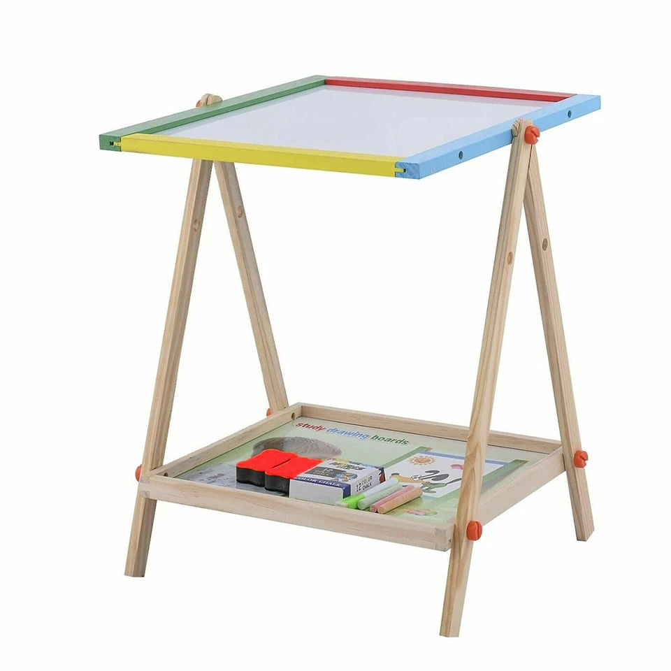 2 in 1 Kids Easel Wooden Blackboard Whiteboard Drawing Art Craft Xmas Toy Gift - Image 4 of 4