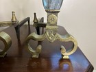 60s Hollywood Regency Fireplace Andirons Zimmerman Art Glass Paperweight Brass — photo 8