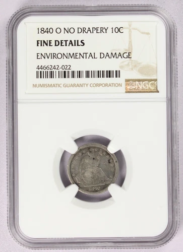 1840-O Seated Liberty Dime No Drapery 10C NGC Fine Details Environment Damage