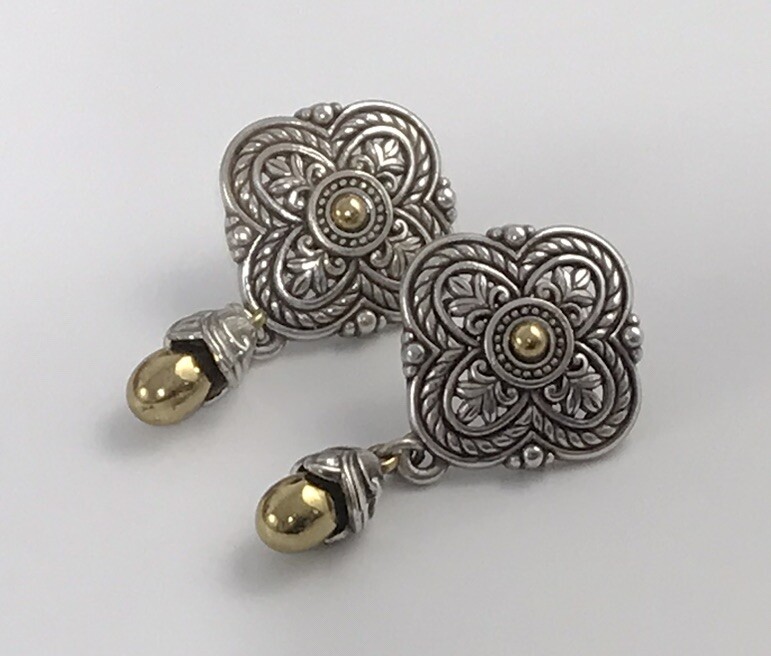 Brighton Large Medallion Post Dangle Earrings Sil… - image 1