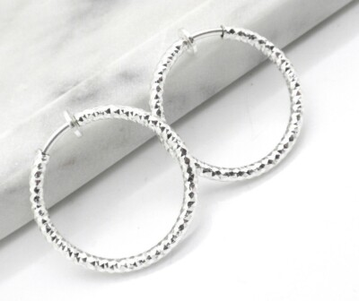 #ad #ad Clip on Hoop Earrings Women New 1quot; Silver Plated Light Pressure Hoop $14.37