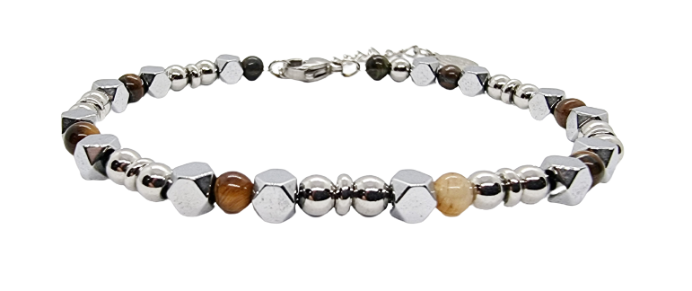 Murtoo Bracciale Uomo In Acciaio Inox Con Pietre Naturali Occhio Di Tigre E Lavica - Regolabile - Portafortuna Con 7 Chakra