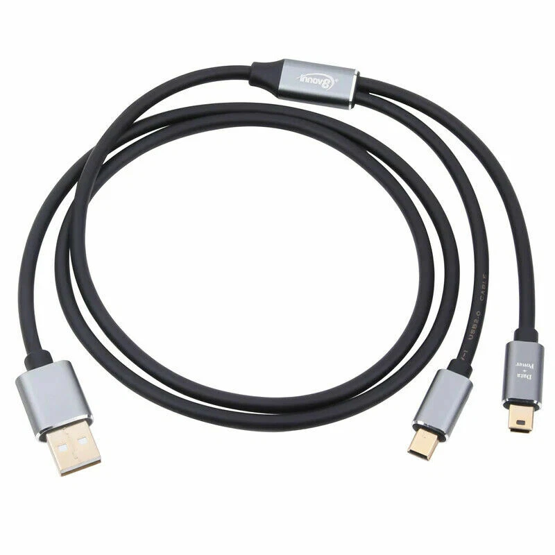 USB Mini x 2 Male 5 Pin to USB-A 2.0 Charge Sync Data Splitter Cable 1M - Image 3 of 4