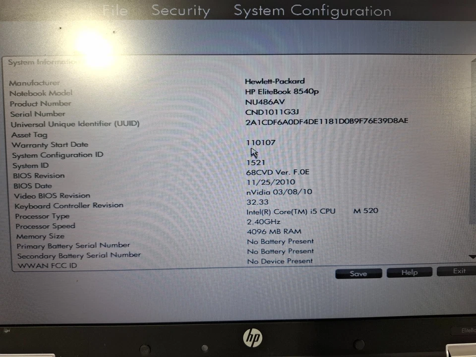 HP EliteBook 8540P 15.6" Intel Core i5 M520 2.40GHz 4GB RAM Foto 2 de 4