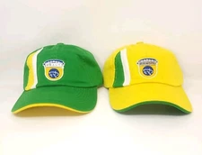 (2) Brasil Brazil Soccer Caps Green Yellow Strapback Hat FMF Rhinox NWOT 