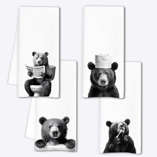 Cute Bear Gifts Hand Towels for Bathroom Set of 4 Funny Cabin Decor 16x24 Inch