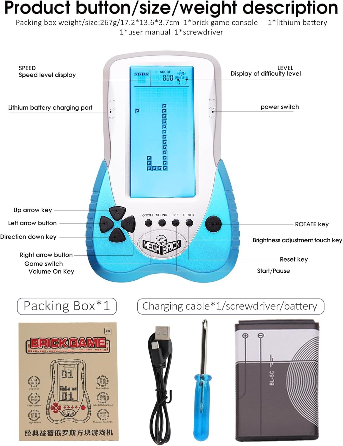 Retro Block Game Console Plastic 23 Puzzle Games for Indoor Outdoor