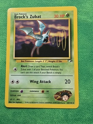 2000 POKEMON TCG GYM HEROES 24/132 BROCK'S ZUBAT UNLIMITED NON-HOLO RARE NEAR...