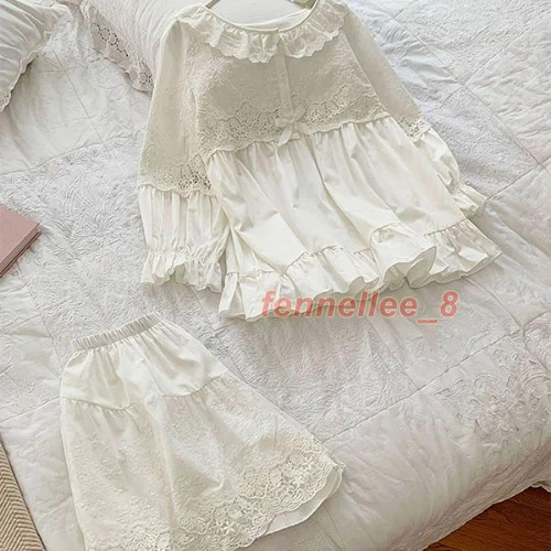 Women's Flower Embroidery Linen Pajama Summer Sets Tops+Shorts.Vintage Ladies - Picture 8 of 16
