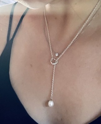 Tiffany & Co. Elsa Peretti Silver Toggle Open Heart Pearl Chain