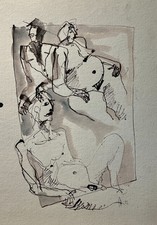 Frauen  Mann Akt Tusche Zeichnung Büttenkarton  50x38  Aka  Sackenheim