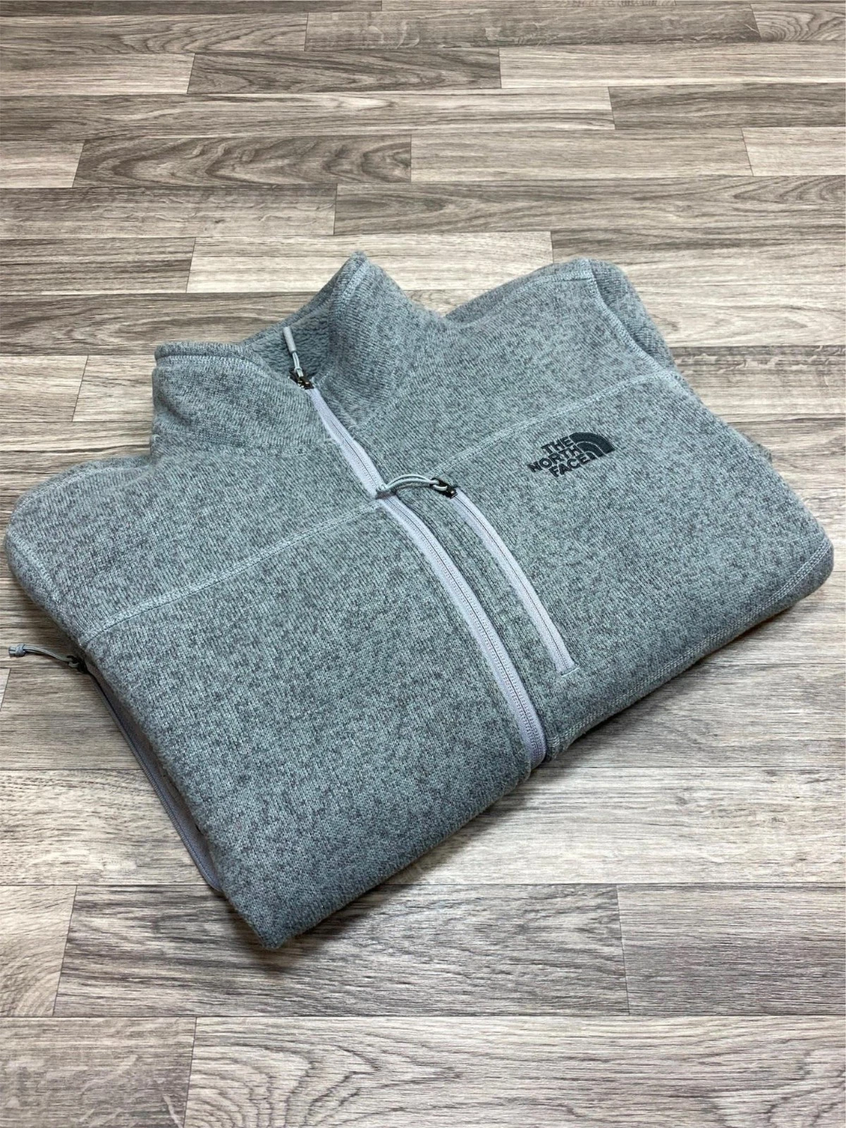 THE NORTH FACE Full Zip Mock Neck Pockets Grey Fleece Jacket Men's Size Medium