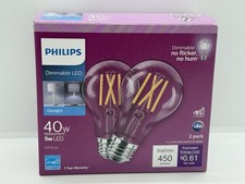 2 pack Philips Daylight LED 40W 5W LED Dimmable E26 Base