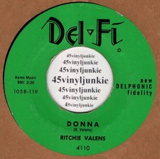 Ritchie Valens 45 rpm "Donna" b/w "La Bamba" on Del-Fi Records