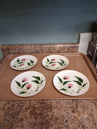 4 Stangl Pink Thistle Dinner Plates 10 inch Pottery EUC
