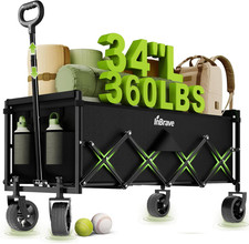 34" Extra Long Collapsible Wagon Cart 360LBS Capacity Black