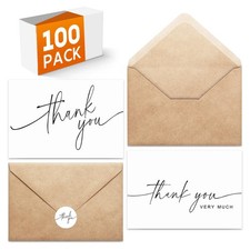 100 PACK Thank You Cards Bulk with Kraft Envelopes and Matching Stickers, 4x6...