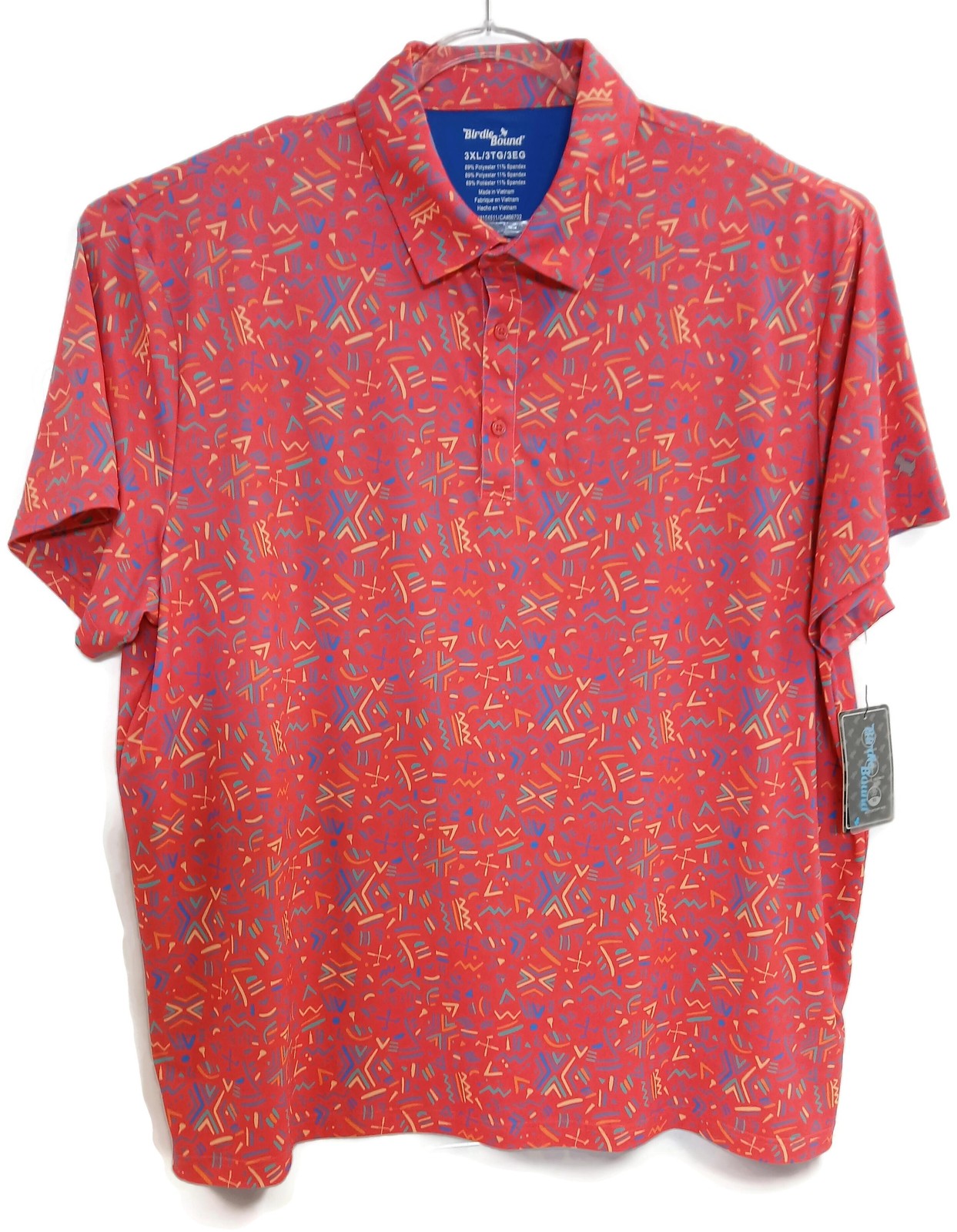 Birdie Bound Polo Shirt Mens 3XL Red Multicolor Geometric Golf Stretch Easy Care