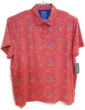 Birdie Bound Polo Shirt Mens 3XL Red Multicolor Geometric Golf Stretch Easy Care