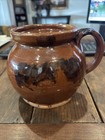 Vintage New England Redware Porringer W/ Glazed Manganese Brushwork — photo 1