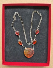 Silver 925 Jewellery Necklace Ethnic Hand Cut Red Carneilian Flower