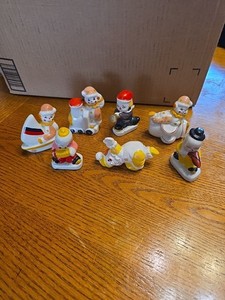 Lot Of 7 Circus Clowns Train Airplane Boat Accordian Polkadot 3" Porcelain 80s